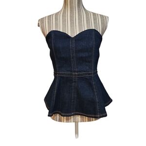 Denim Strapless Peplum Smocked Corset Tube Tank Top Size M